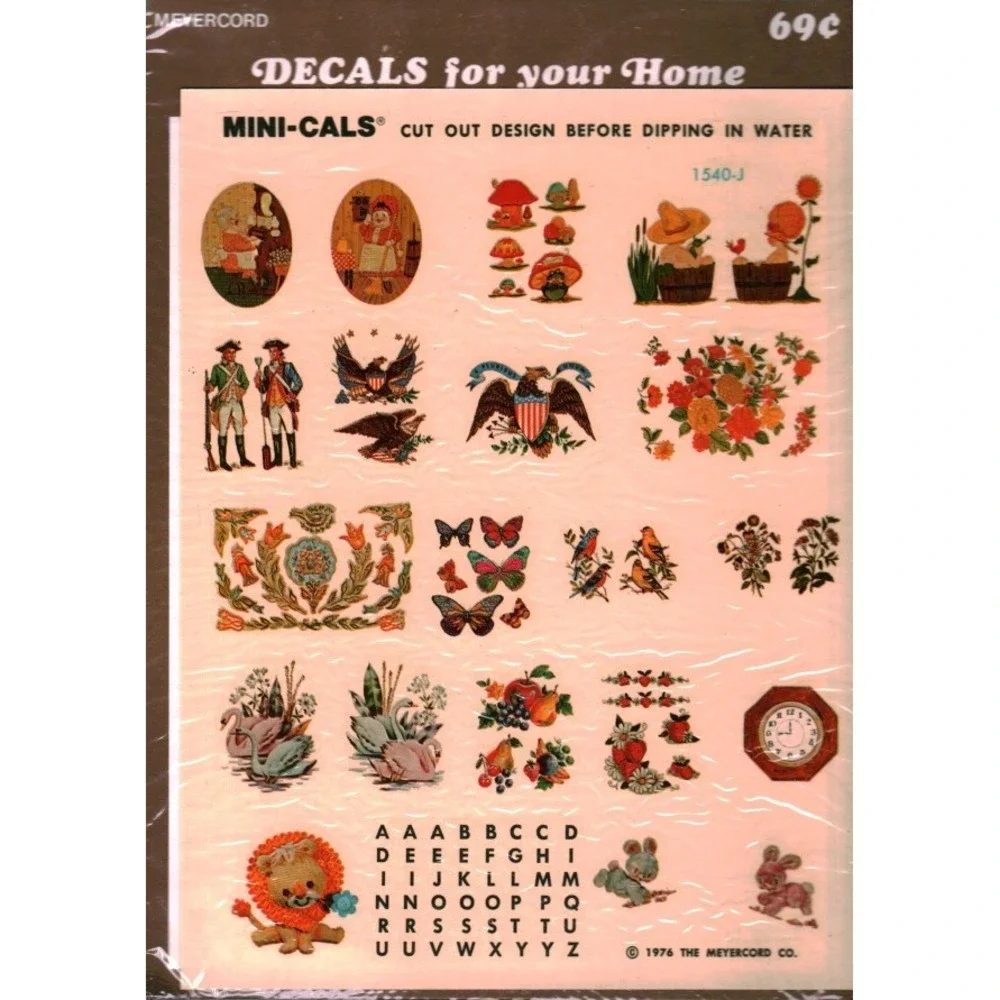 Vintage 1976 Meyercord Mini-Cals Decals 1540-J Water Slide Home Decor Crafts